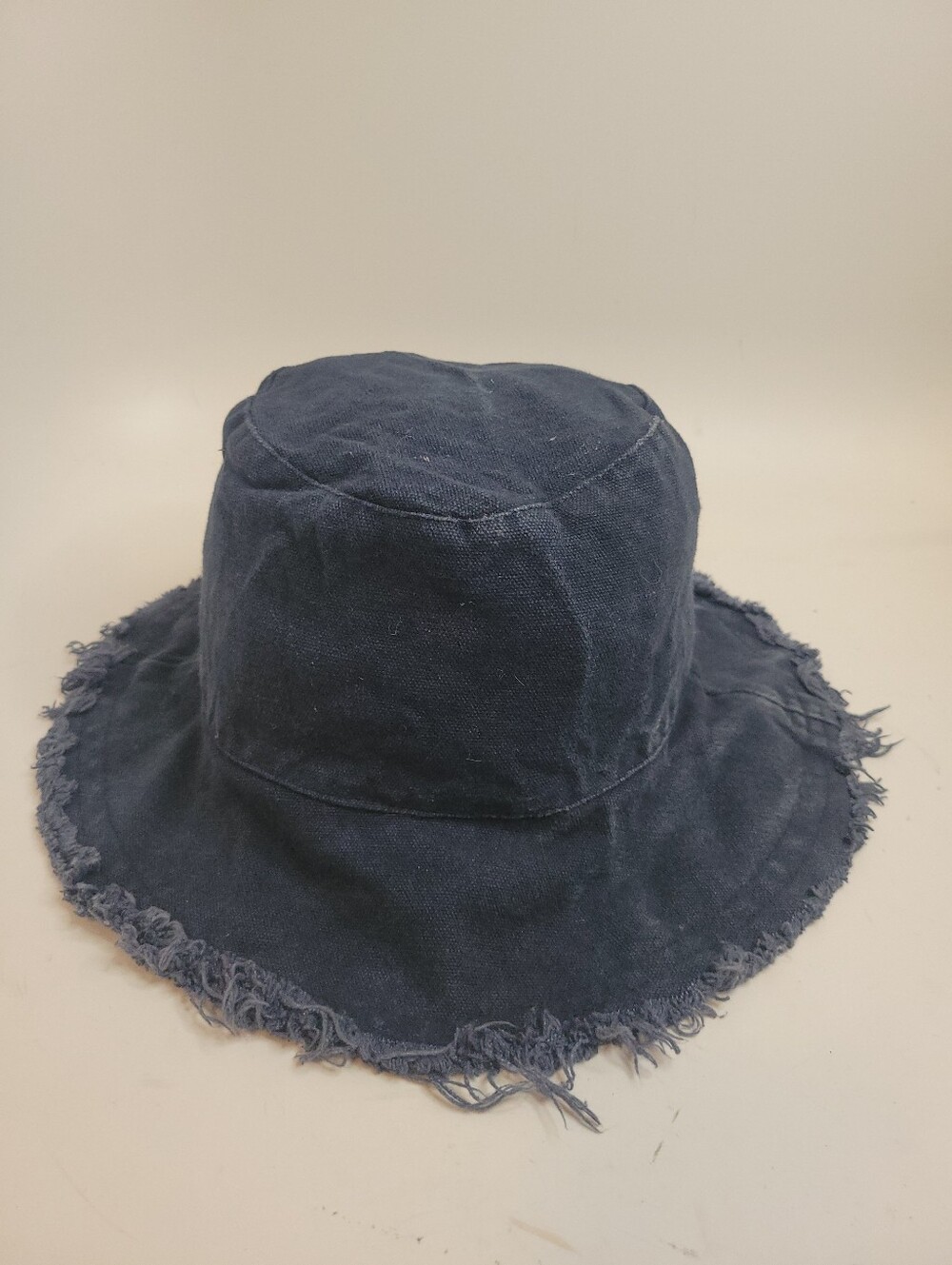 Frayed Brim Navy Cotton Bucket Hat